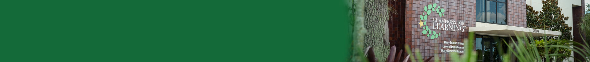 Champions For Learning Building with Green Background